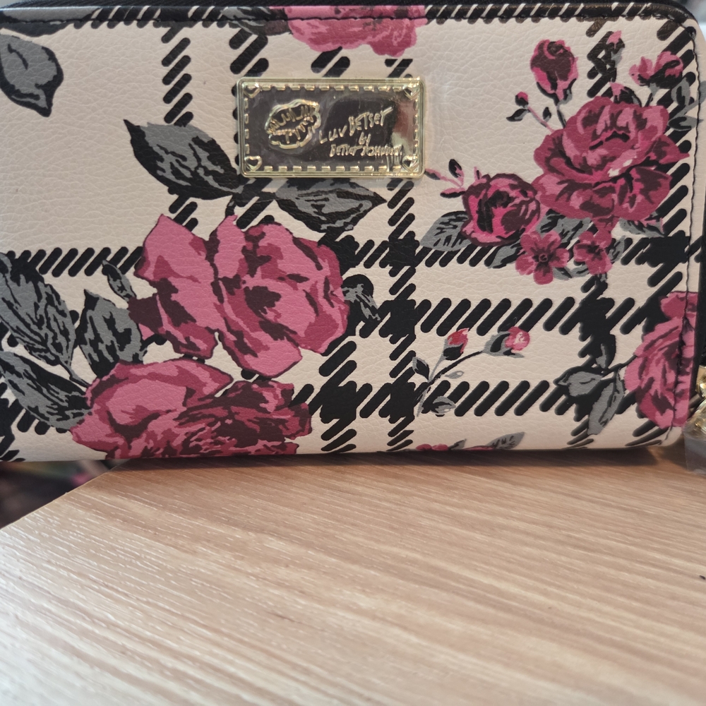 Betsey Johnson Black and Pink Floral Wallet